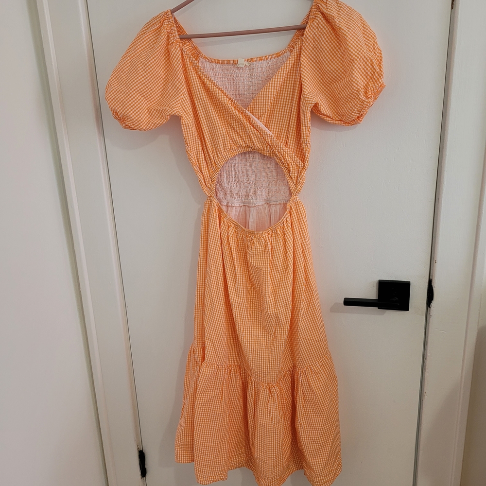 Chic Orange Gingham Cutout Maxi Dress